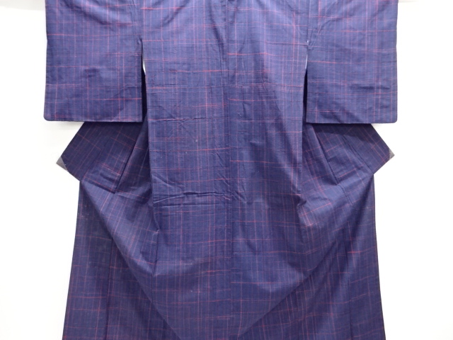 JAPANESE KIMONO / ANTIQUE KIMONO / SILK / TSUMUGI / WOVEN GRID